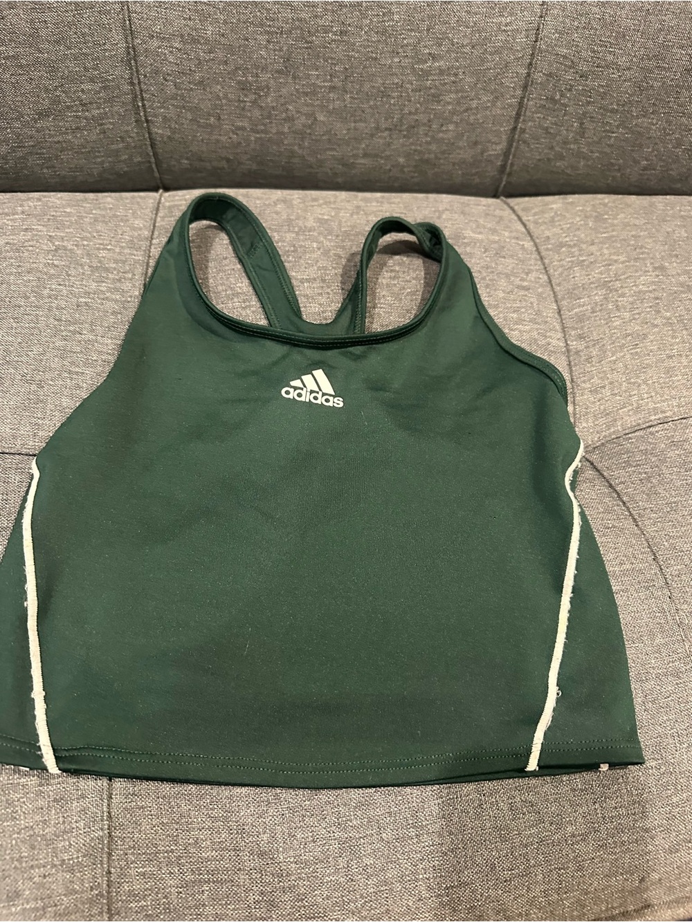 adidas Dark Green Racerback Athletic Tank with White Trim